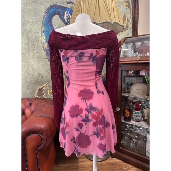 Kimchi Blue Urban Outfitters Pink Floral Mini Dress Medium NWT - Picture 6 of 15